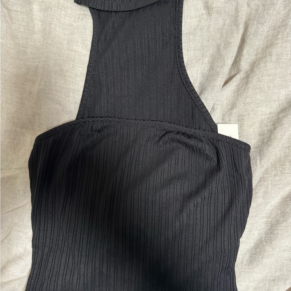 Commense Black strapless top with racer back / Textured Fabric - Picture 5 of 6